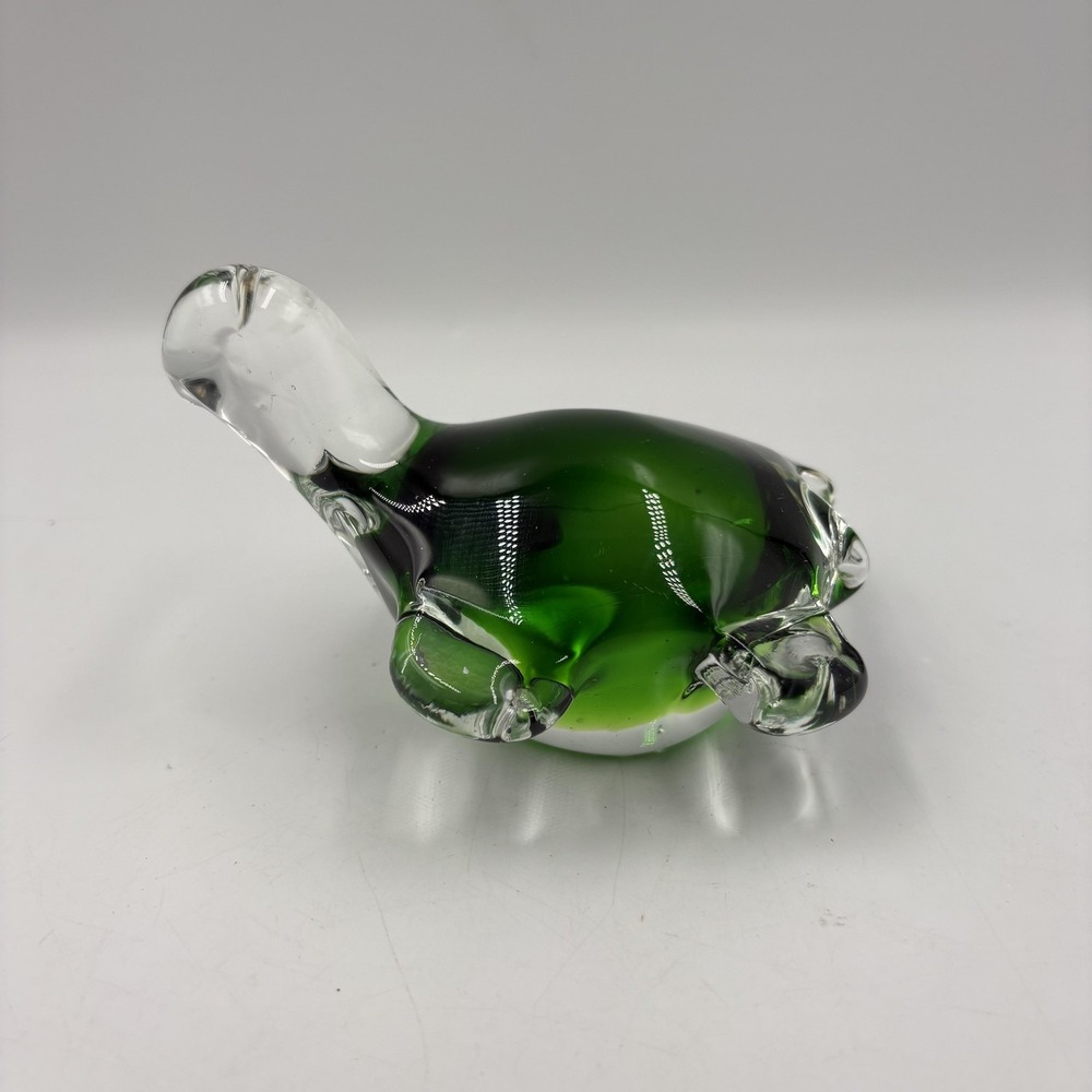 Small Handmade Green‎ Clear Art Glass Turtle Figurine Paperweight Collectible